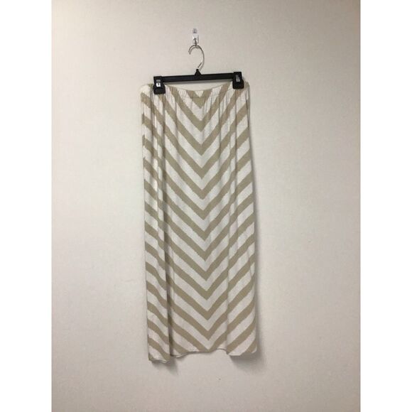 Chicos Beige White Chevron Print Maxi‎ Skirt Women's Chicos Size 1 - Picture 1 of 5